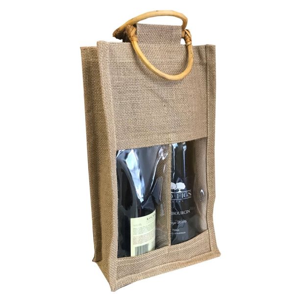 Stock Jute 2 Bottle Wine Bag