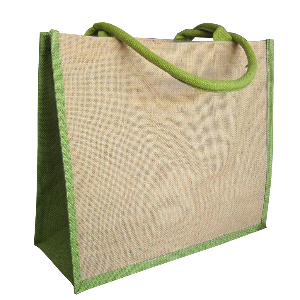 Stock Jute Market Bag with Olive Trim