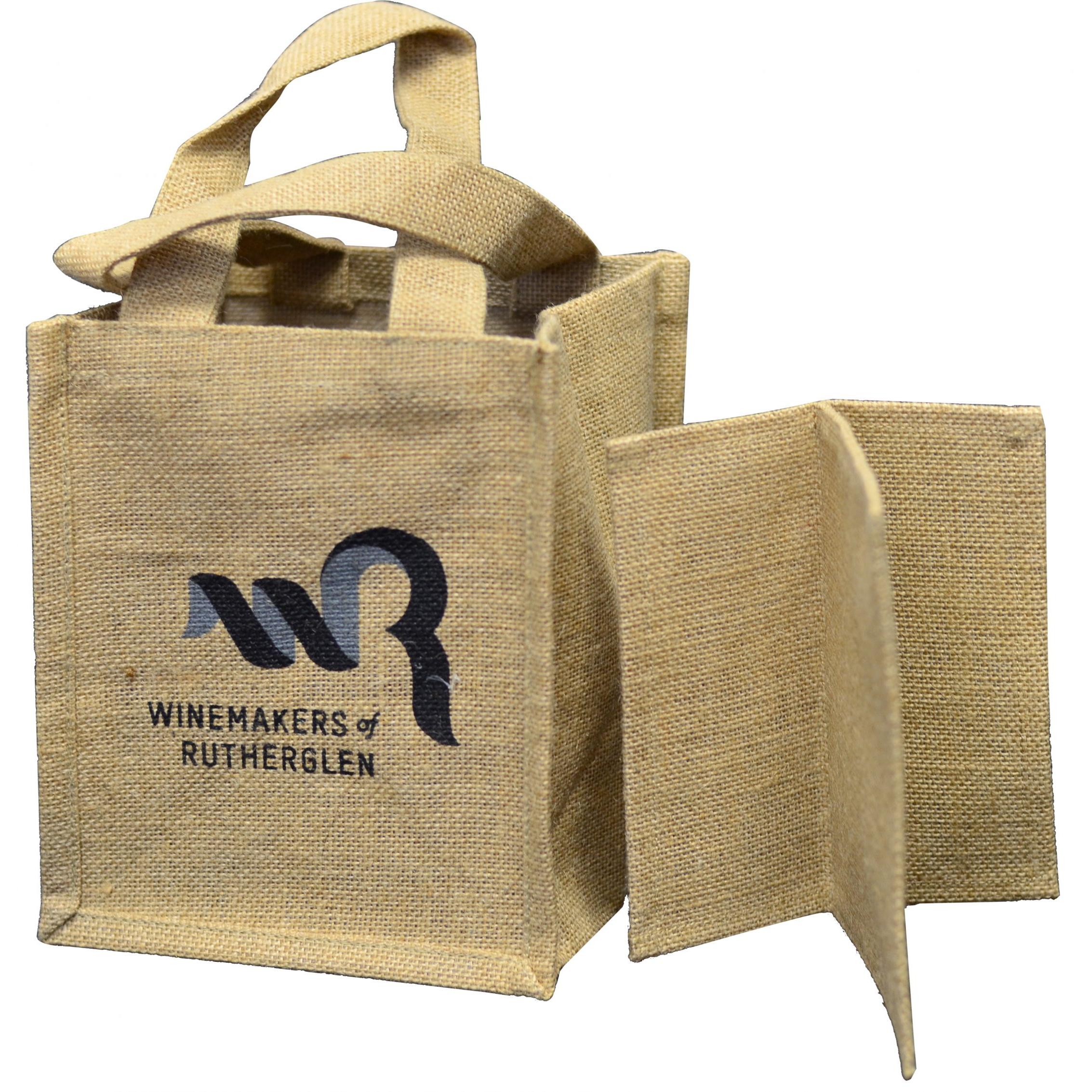 Jute Burlap 4 Bottle Wine Carrier Reusable Jute Wine Tote Bags w/Dividers  (1)